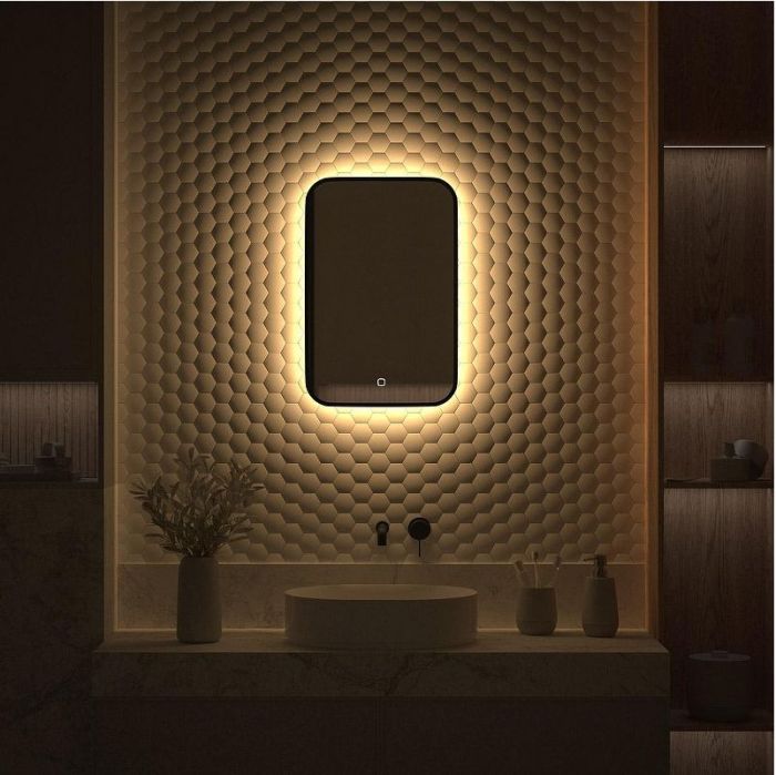 Зеркало Defesto Aura 40х60 DF 2972S с подсветкой 17W-3000K/Сенсорный выключатель/Теплый белый свет/Черная рама