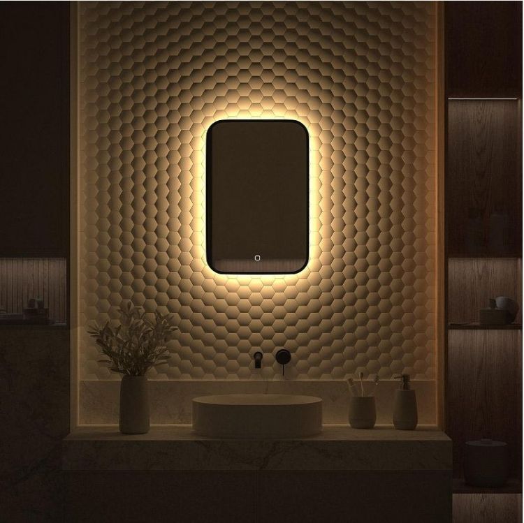 Зеркало Defesto Aura 40х60 DF 2972S с подсветкой 17W-3000K/Сенсорный выключатель/Теплый белый свет/Черная рама