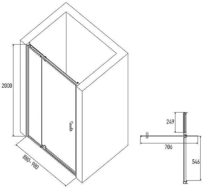 Душевая дверь Alex Baitler 90 AB71C90 профиль Сатин стекло прозрачное
