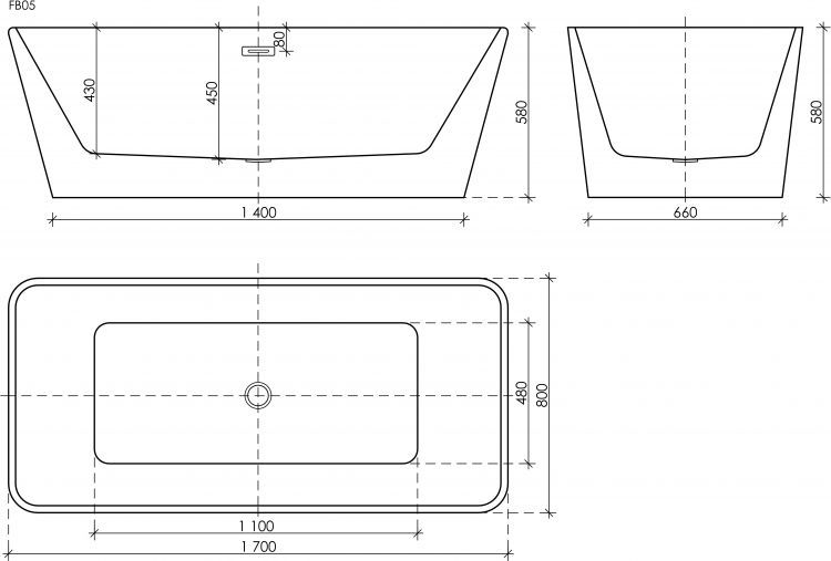 Ванна SANCOS Dama акриловая отдельностоящая, белый 1700x800x580мм, FB05