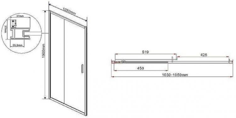 Душевая дверь Vincea Garda 105 VDS-1G105CLGM профиль Вороненая сталь стекло прозрачное