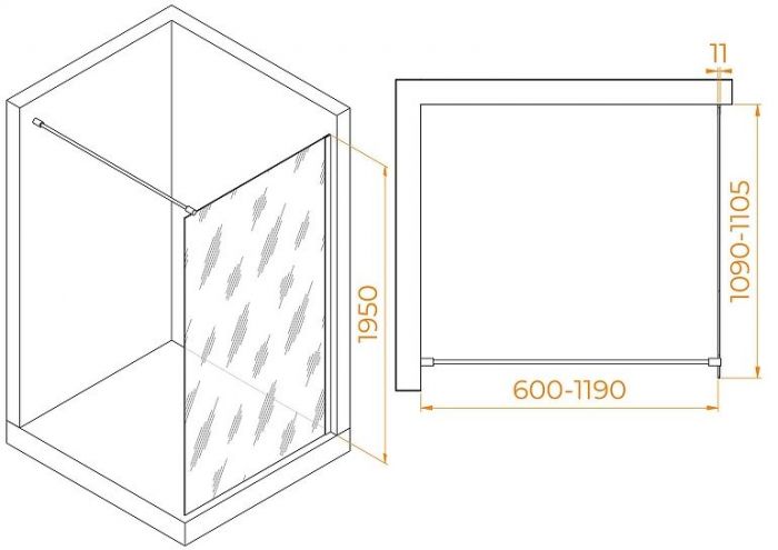 Душевая перегородка RGW Walk In WA-002B 110 35100211-14 профиль Черный стекло прозрачное