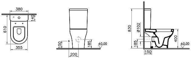 Унитаз компакт Vitra Zentrum Open-back 9012B003-7204 с бачком и сиденьем Микролифт