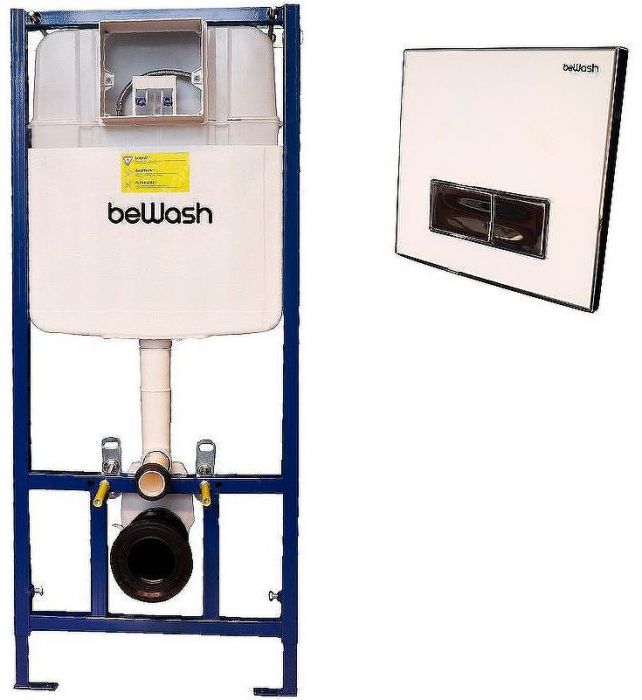 Инсталляция beWash BW74 K500RZVP0500BYC00000 для унитаза с клавишей смыва Белое стекло Хром