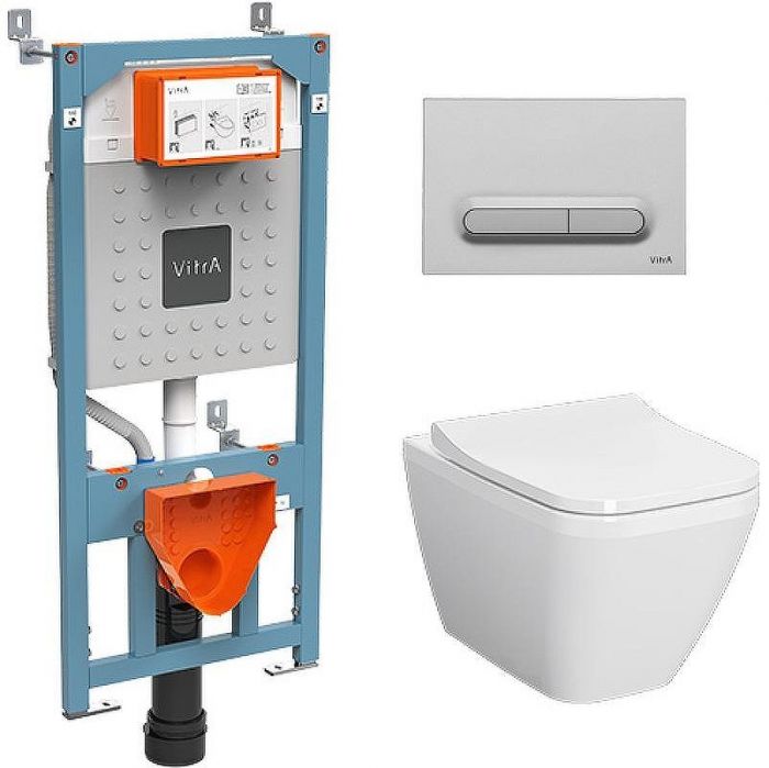 Комплект унитаза с инсталляцией Vitra Integra Square 9856B003-7206 с сиденьем Микролифт и клавишей смыва Хром матовый