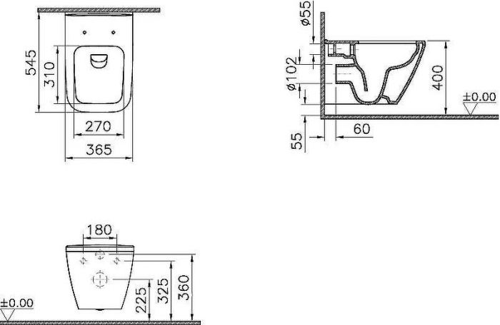 Комплект унитаза с инсталляцией Vitra Integra Square 9856B003-7206 с сиденьем Микролифт и клавишей смыва Хром матовый