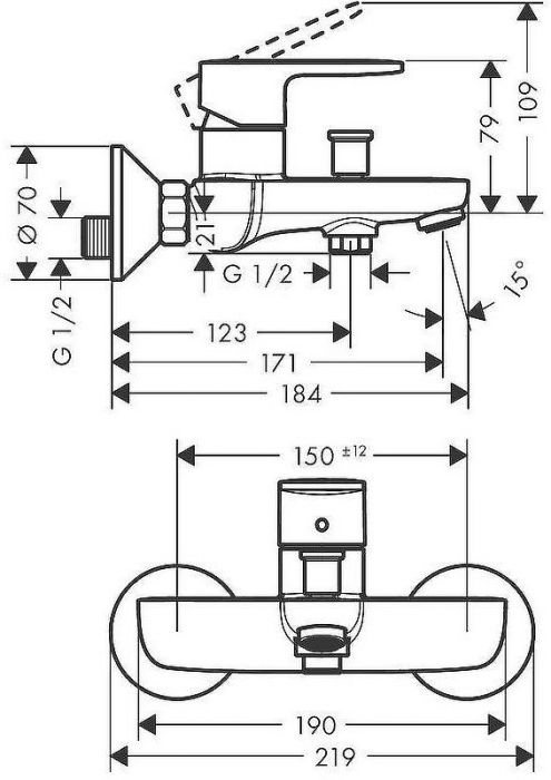 Смеситель для ванны Hansgrohe Vernis Blend 71440000 Хром