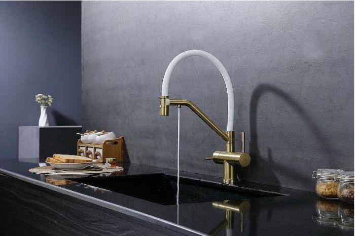 Смеситель для кухни Splenka S70.62.03 Золото матовое Белый