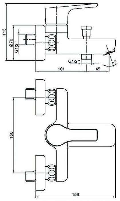 Смеситель для ванны E.C.A. Luna 102102450EX Хром
