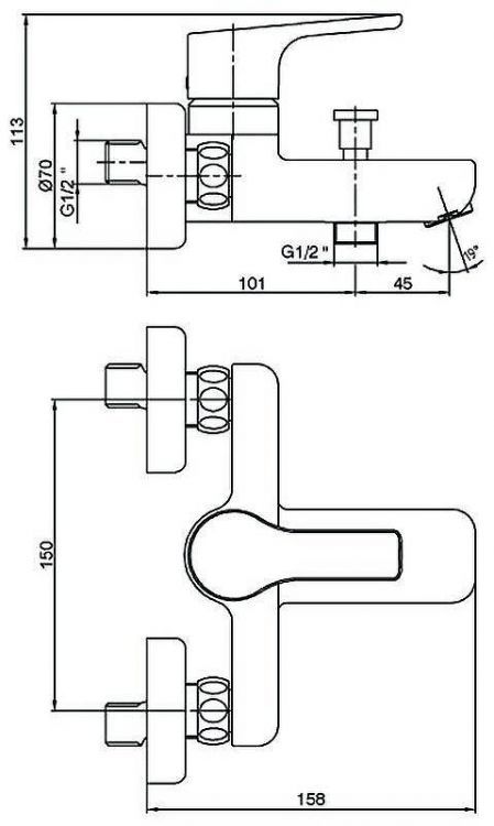 Смеситель для ванны E.C.A. Luna 102102450EX Хром Смеситель для ванны E.C.A. Luna 102102450EX Хром
