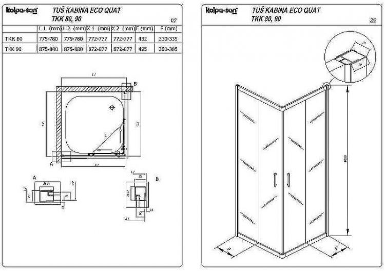 Душевой уголок Kolpa San Eco Quat TKK 90x90 538560 профиль Хром стекло прозрачное
