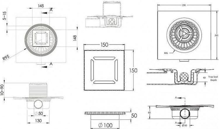 Душевой трап Berges Zentrum Antik 150x150 091365 с решеткой Хром Душевой трап Berges Zentrum Antik 150x150 091365 с решеткой Хром