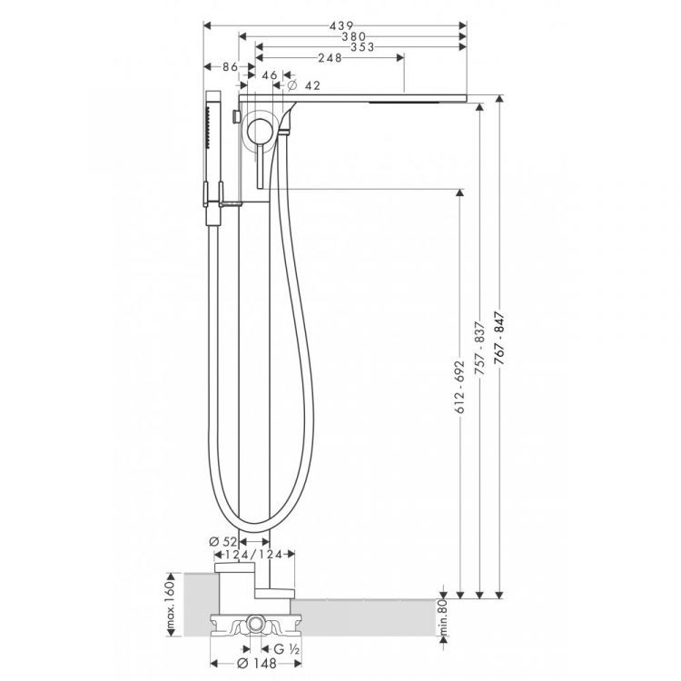 Смеситель для ванны AXOR Massaud напольный 1/2 хром 18450000