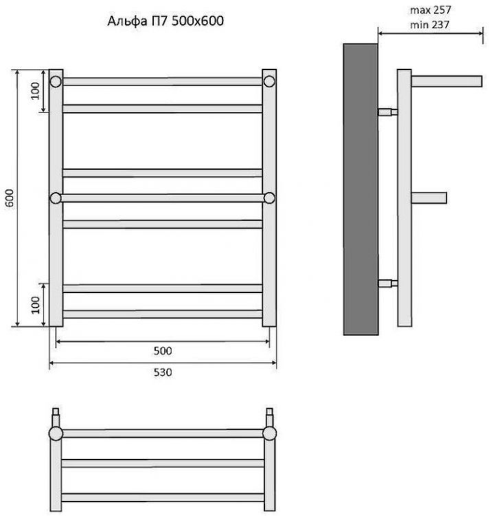 Водяной полотенцесушитель Aquatek Альфа П7 500x600 AQ RRP0760BL с полкой Черный муар