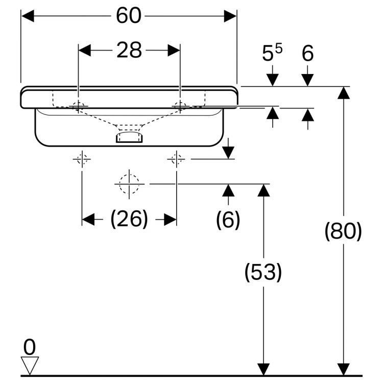 Раковина Geberit Renova Comfort 60х52.5 см, с отверстием под смеситель, без перелива [128662000]
