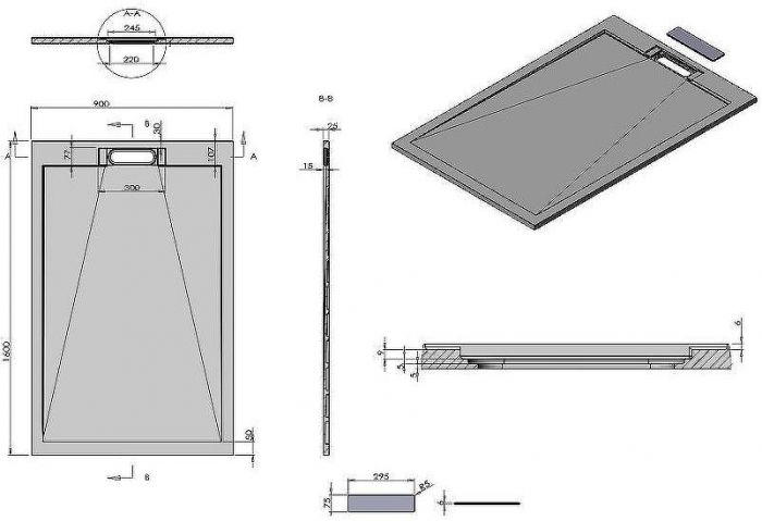 Душевой поддон из искусственного камня Vincea 160x90 VST-4SRL9016A Антрацит