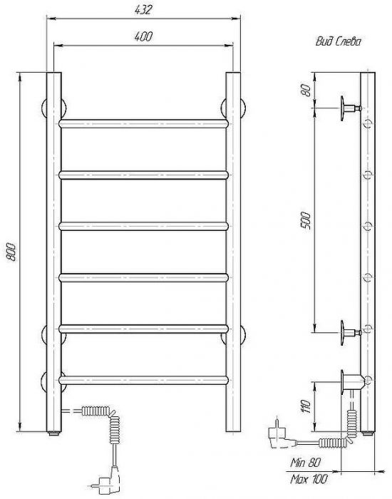 Электрический полотенцесушитель Domoterm Аврора DMT 109-6 40x80 EKL Черный матовый