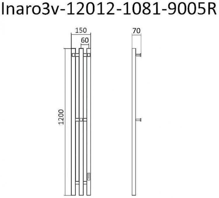 Электрический полотенцесушитель Маргроид Inaro профильный 1200x120 Inaro3v-12012-1081-9005R правый Черный матовый