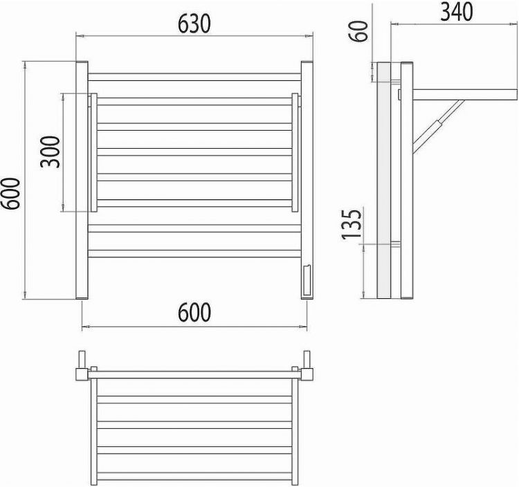 Электрический полотенцесушитель Terminus Горизонт П8 600х600 4670078543523 с полкой цвет Черный муар