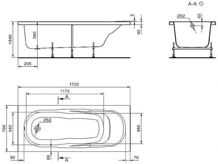 Акриловая ванна Santek Касабланка М 170х70 1WH501531 без гидромассажа