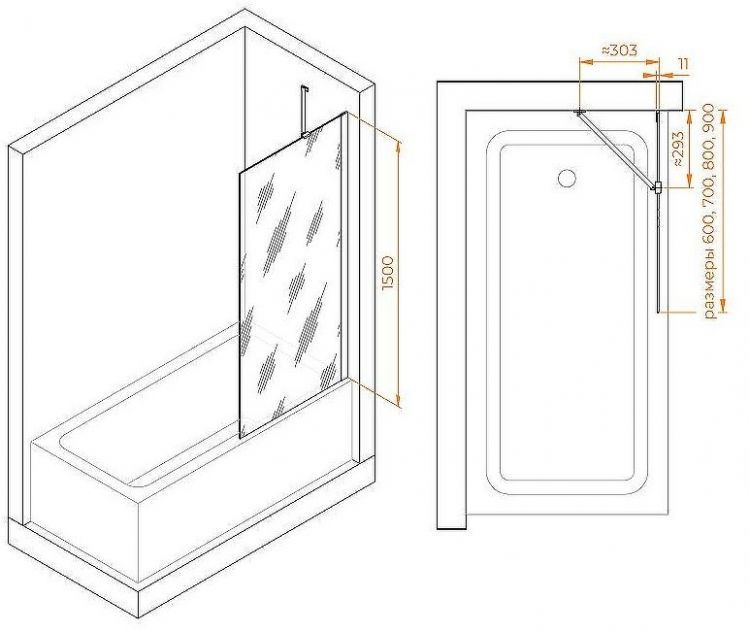 Шторка на ванну RGW Screens SC-150 90х150 351115009-31 профиль Хром стекло тонированное Шторка на ванну RGW Screens SC-150 90х150 351115009-31 профиль Хром стекло тонированное