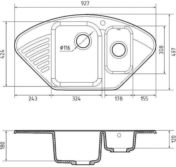 Кухонная мойка GranFest Quarz GF-Z14 Темно-серая