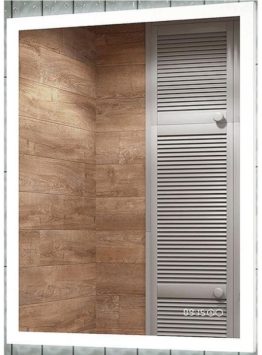 Зеркало Континент Sevilla 600х800 ЗЛП115 с подсветкой с сенсорным выключателем с подогревом с часами