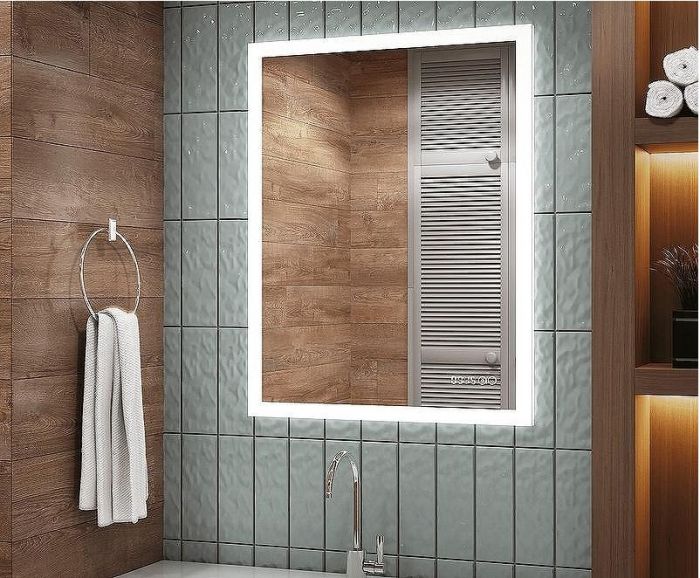 Зеркало Континент Sevilla 600х800 ЗЛП115 с подсветкой с сенсорным выключателем с подогревом с часами