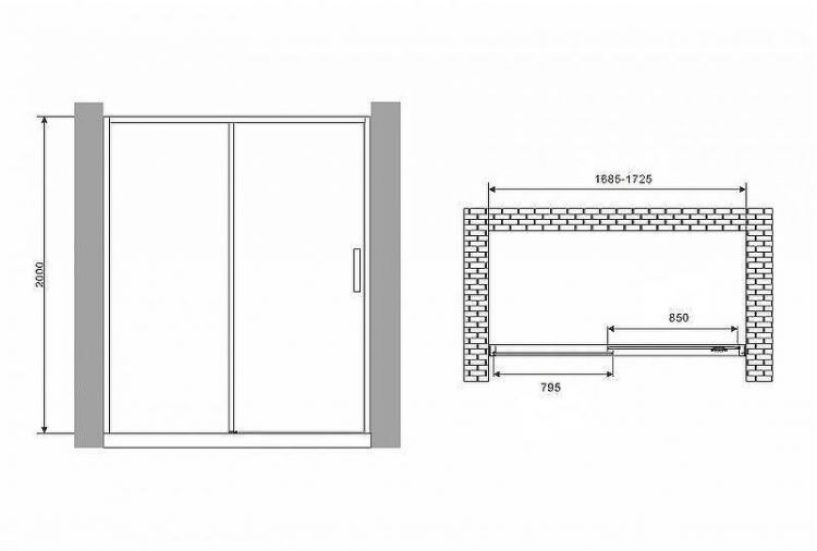 Душевая дверь Abber Komfort 170 AG93170B профиль Черный стекло прозрачное