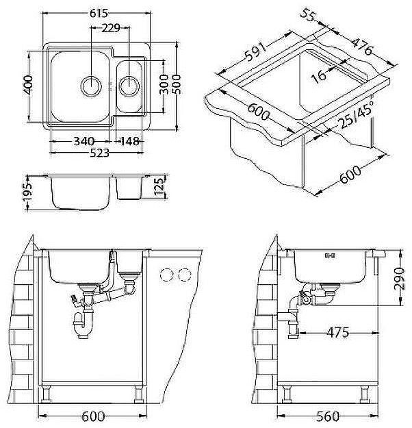 Кухонная мойка Alveus Line Maxim 50 SAT-90 615x500 1089612 Сатинированная сталь