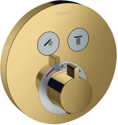 Hansgrohe Showerselect S Смеситель для душа, встраиваемый, термостатический, с 2 запорными кнопками, внешняя часть, цвет: полированное золото