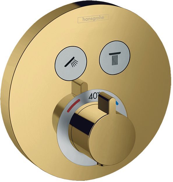 Hansgrohe Showerselect S Смеситель для душа, встраиваемый, термостатический, с 2 запорными кнопками, внешняя часть, цвет: полированное золото