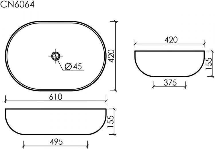 Умывальник CERAMICANOVA Element чаша накладная овальная со сливом переливом CN6064