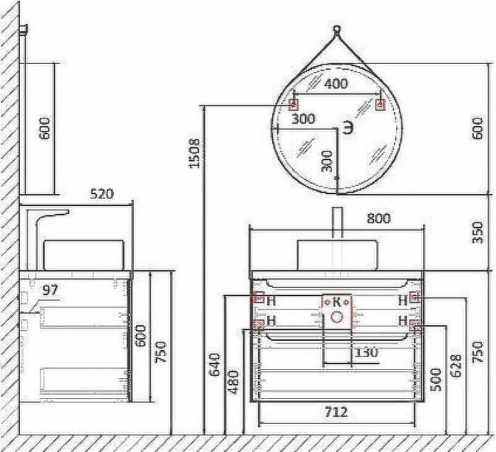 Тумба под раковину Jorno Wood 80 wood.01.80/P/GR подвесная Серая