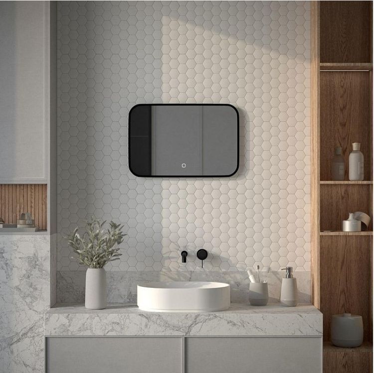 Зеркало Defesto Aura 60х40 DF 2972SH с подсветкой 17W-3000K/Сенсорный выключатель/Теплый белый свет/Черная рама