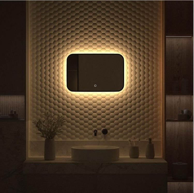 Зеркало Defesto Aura 60х40 DF 2972SH с подсветкой 17W-3000K/Сенсорный выключатель/Теплый белый свет/Черная рама