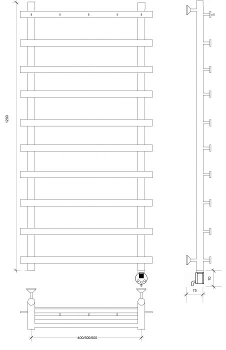 Полотенцесушитель электрический Secado Понтида 1 К 120x50x60 черный матовый