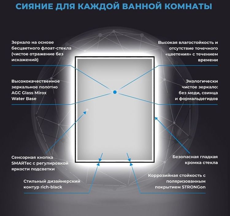 Зеркало Wellsee 7 Rays' Spectrum 80 172201380-172201390 с подсветкой цвет Черный матовый с сенсорным выключателем