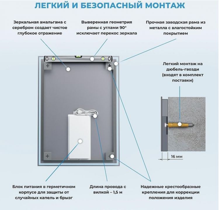 Зеркало Wellsee 7 Rays' Spectrum 80 172201380-172201390 с подсветкой цвет Черный матовый с сенсорным выключателем