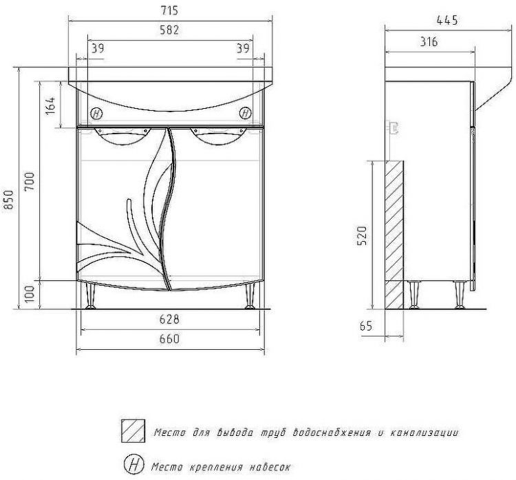 Тумба под раковину Volna Adel 70.2D tnADEL70.2D-01 Белая