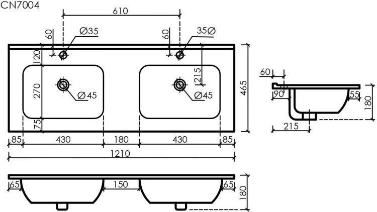 Раковина накладная SANCOS Element, белый 1210х465х180мм, CN7004