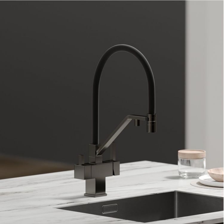 Смеситель для кухни Sancos Loro с гибким изливом, цвет вороненая сталь/черный, SC4007GG