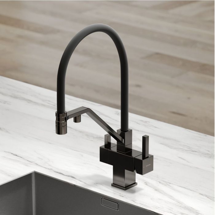 Смеситель для кухни Sancos Loro с гибким изливом, цвет вороненая сталь/черный, SC4007GG