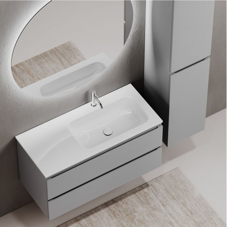 Тумба подвесная SANCOS под раковину правая Folk, Ergraut soft 995х445х500, FL100RES