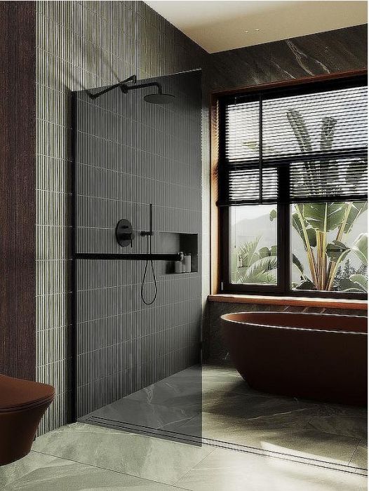 Душевая перегородка Maybah Glass MGD-735-6ш 890x1950 в широком профиле Черный стекло графитовое