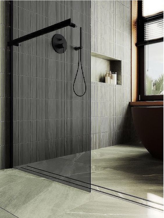 Душевая перегородка Maybah Glass MGD-735-6ш 890x1950 в широком профиле Черный стекло графитовое