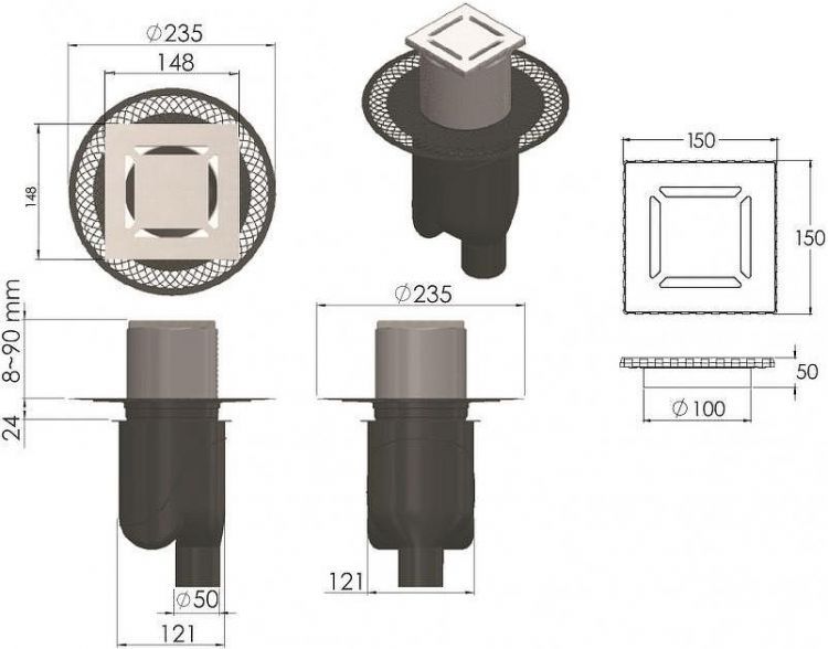 Душевой трап Berges Platz Norma 150x150 091059 с решеткой Хром