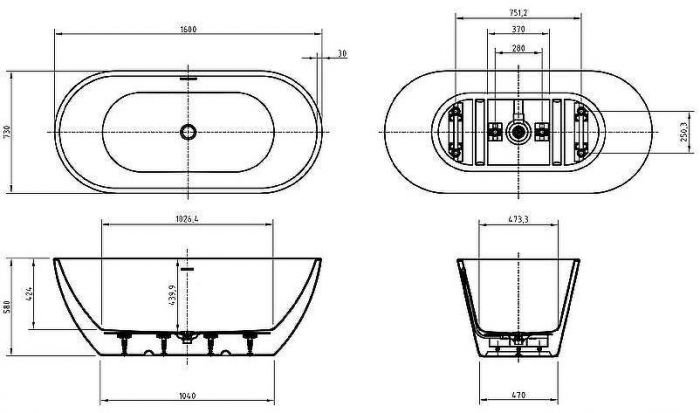 Акриловая ванна BelBagno Uno 160x73 BB701-1600-730-K без гидромассажа
