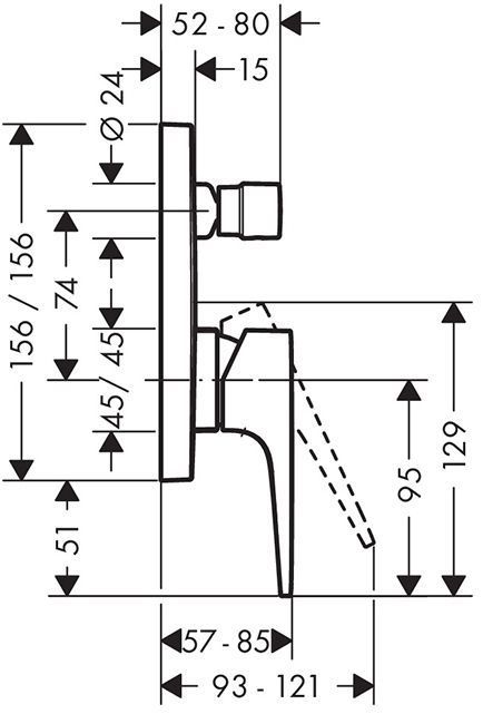 Hansgrohe Metropol Встраиваемый смеситель для ванны с переключателем, внешняя часть, цвет: золото