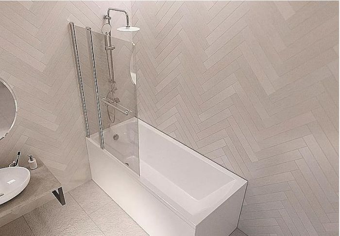 Шторка на ванну 1MarKa 85x150 P-05 профиль Хром стекло прозрачное